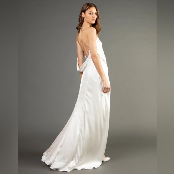 Michelle Mason STRAPPY WRAP GOWN WITH COWL - IVORY - Picture 3 of 13
